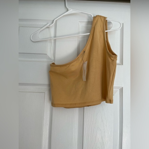 Tan One-Shoulder Graphic Crop Top - Picture 10 of 10